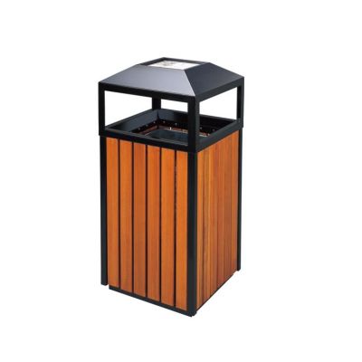 Outdoor Steel Frame Wooden Garbage Bin Large Trash Can Waste Container